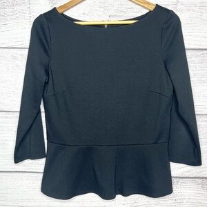 Ann Taylor Loft Black Peplum Blouse 3/4 Sleeve Blouse Top Size Small